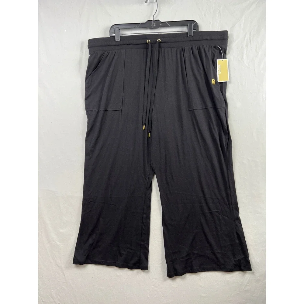 Michael Kors Lounge Pants Womens 3X Black Wide Leg Stretch Cotton Modal New